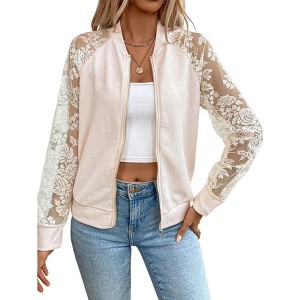 Clearlove Womens 2025 Fall Elegant Patchwork Long Sleeve Baseball Collar Jacket Coat - 1 of 4
