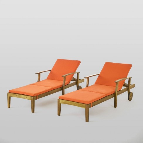 Perla 2pk Acacia Wood Chaise Lounge Teak orange Christopher Knight Home Weather resistant Patio Furniture With Cushion Target