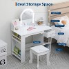 Girl Vanity with Lights,Kid Vanity Table and Chair Set for Princess,Toddler Makeup Vanity Desk with Open Bookshelf,Storage Cabinet&Side Shelves - 3 of 4