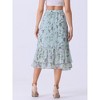 INSPIRE CHIC Women's Chiffon Elastic Waist Ruffle Tiered Flowy Midi Floral Printed Skirts - 4 of 4