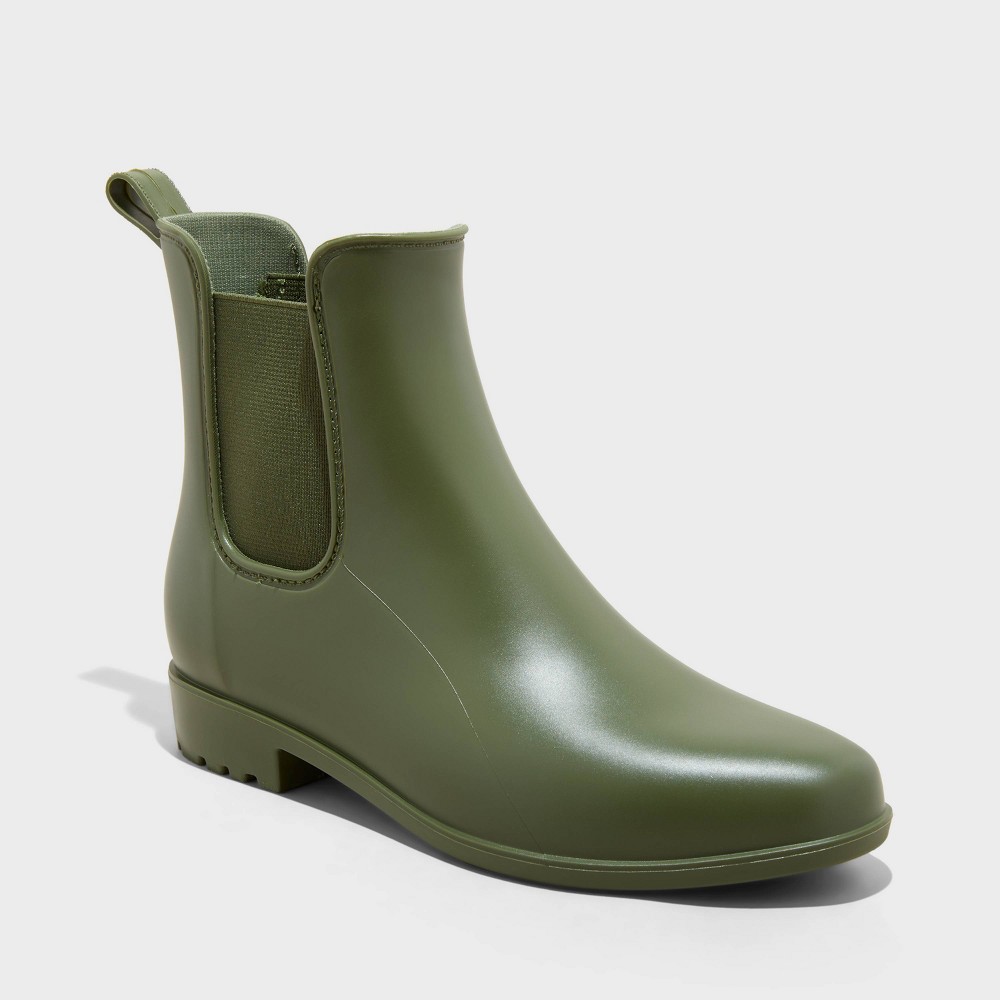 Women's Chelsea Short Rain Boots - A New Day™ Green 8: Waterproof Ankle Block Heel, Pull-On Style