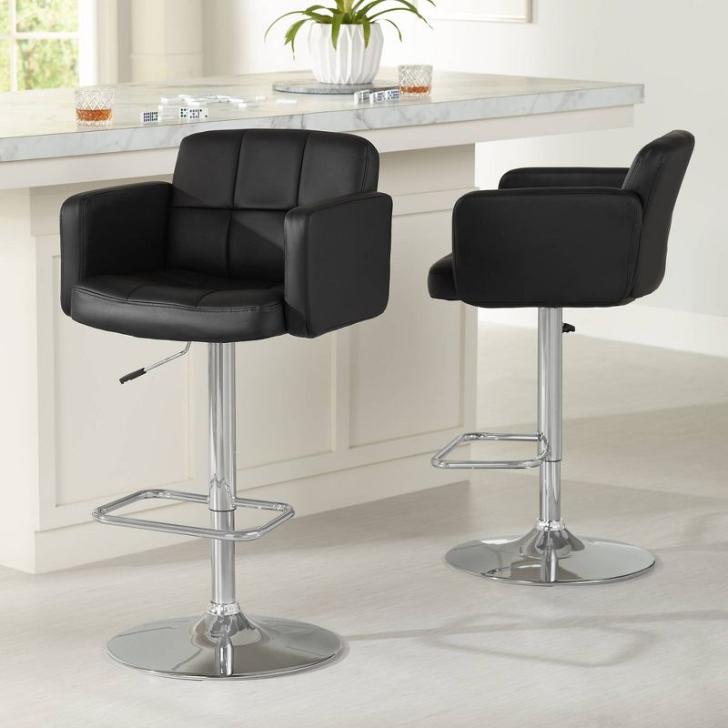 Studio 55D Trek Chrome Swivel Bar Stools Set of 2 Silver 32 3/4" High Modern Black Faux Leather Cushion Adjustable for Kitchen Counter Height Island, 2 of 10