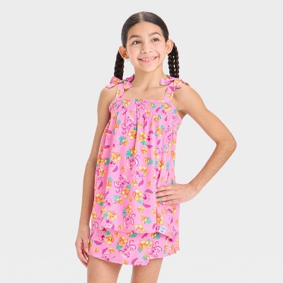 Girls' Disney Stitch and Angel Smocked Swing Tank Top with Tie Straps - Pink