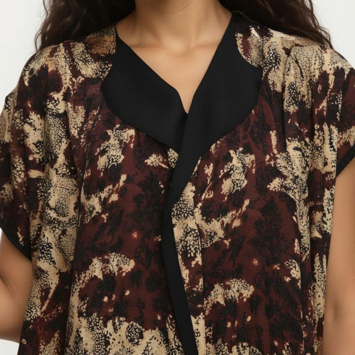 Anna-Kaci Women's Abstract Print Maxi Kaftan Dress with Contrast Trim and Relaxed Flowy Silhouette - thumbnail 4
