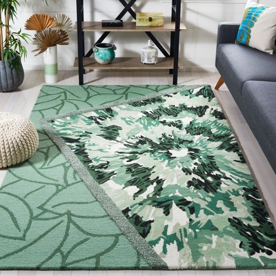 Handmade Tufted Wool-Silk Round Rug in Green/Ivory, 48"