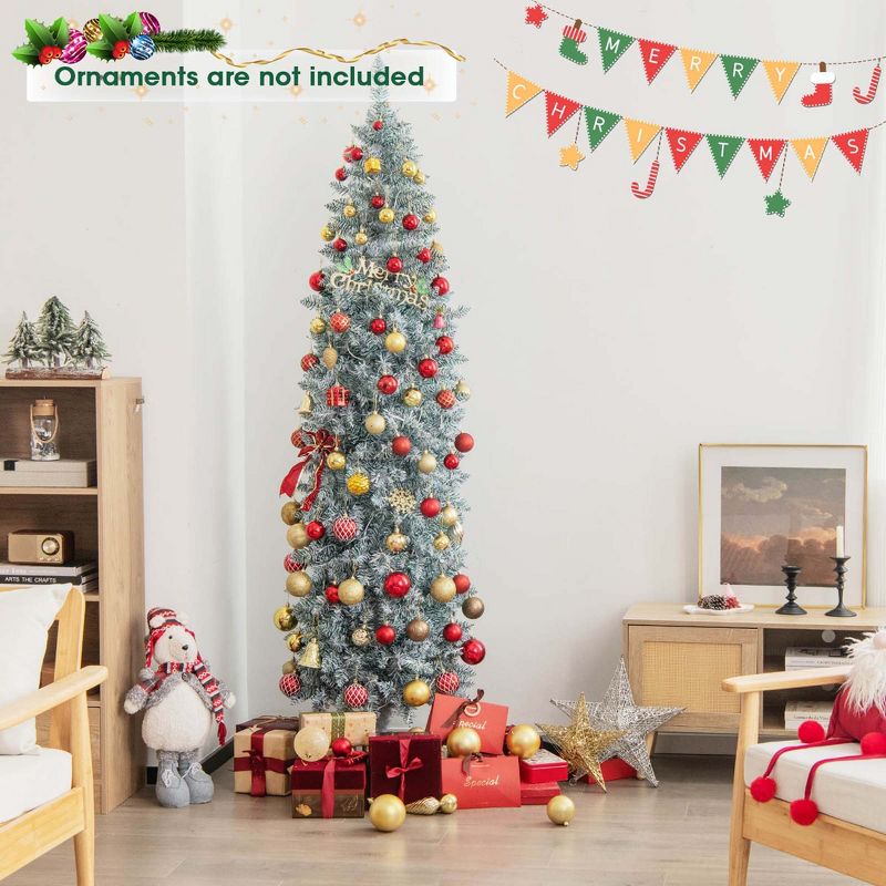 Costway 5 FT Pre-lit Christmas Tree Hinged Pencil Decoration 190 Multi-Color LED Lights, 2 of 11
