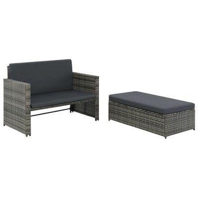 vidaXL Sofa Set Gray Poly Rattan, Powder-coated Steel, Polyester 2-seater