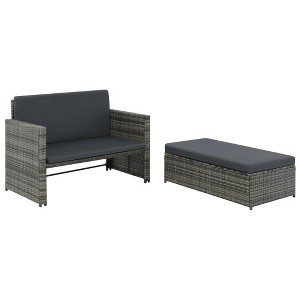 vidaXL Sofa Set Gray Poly Rattan, Powder-coated Steel, Polyester 2-seater - 1 of 4