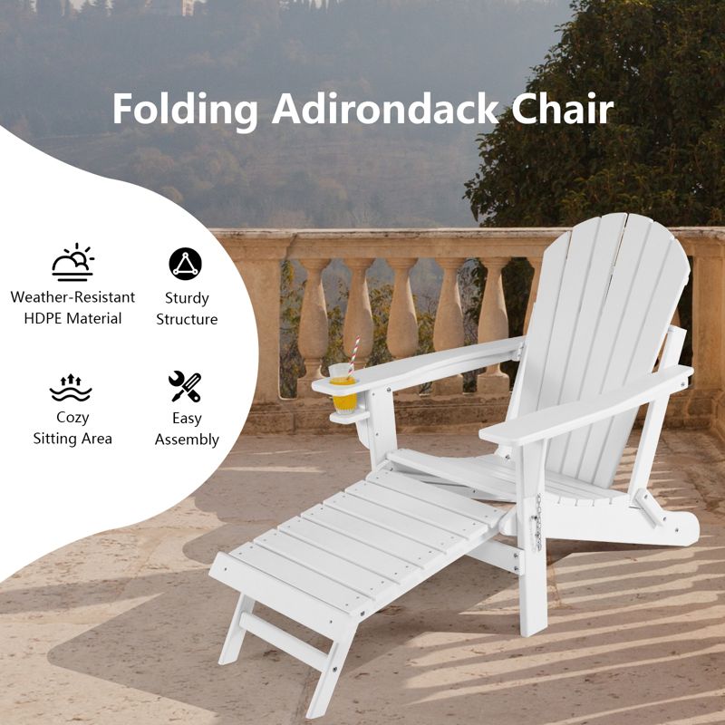 Tangkula 2PCS Adirondack Chair W/Ergonomic Design&Ottoman Outdoor Armchair HDPE chair for Yard&Patio Black/Coffee/Grey/Turquoise/White, 3 of 9