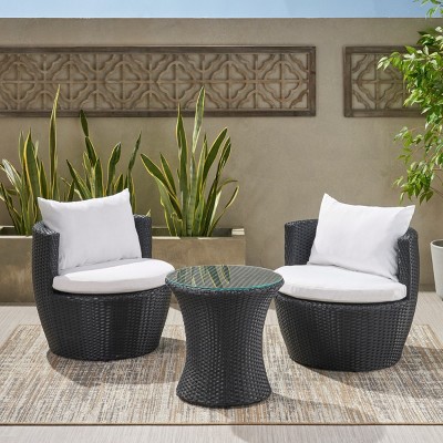 3-Piece Patio Set Table And Chairs,  Modern Patio Chairs With Seat And Back Cushions, Wicker Chairs With Coffee Table-Cuddlewood