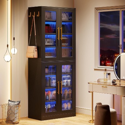 Hommoo 8-Tier Tall Shoe Storage Cabinet with Acrylic Doors and LED Lights