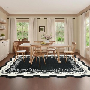 Washable Scalloped Area Rug, Non Slip Low Pile Floor Carpet, Indoor Foldable Bath Mat for Bedroom Hallway Kitchen Entryway Living Room - 1 of 4