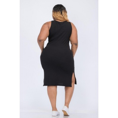 I AM A FASHION JUNKY Plus Size Ribbed Side Slit Tank Midi Dress