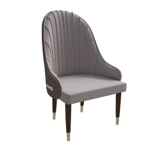LeisureMod Dining Chair Upholstered in Leather Ripple Back Design with Rubberwood Frame and Legs with Gold Accents Elara Collection - 1 of 4