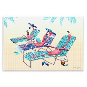 Stupell Industries Pink Flamingos Lounging Beach Chairs Tropical Scene Wall Plaque Art - 1 of 4