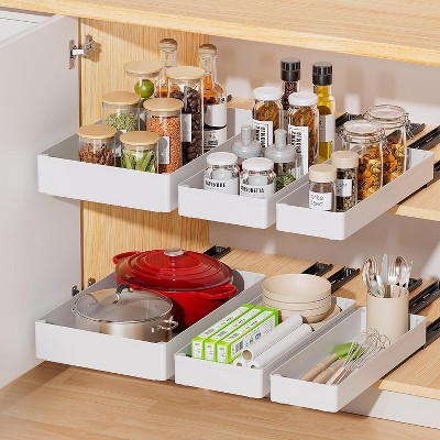 Pull Out Cabinet Organiser, Slide Out Drawer for Kitchen Cupboard, Roll-Out Extendable Sliding Drawer, No Need Drill and Nailing
