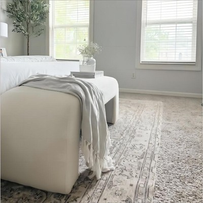 Lily 47" Cream Upholstered Large Bouclé Waterfall Bench Look,Modern Storage Bench for Bedroom-Maison Boucle