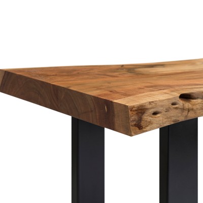 Alpine Natural Acacia Wood Live Edge Bench with Black Metal Coat Hooks