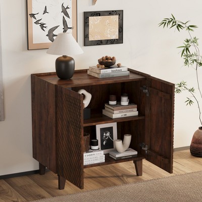 Glasflength Decorative Storage Cabinet with Doors and Two Large Compartments for Living Room, Study, Brown, 28"*16"*28"