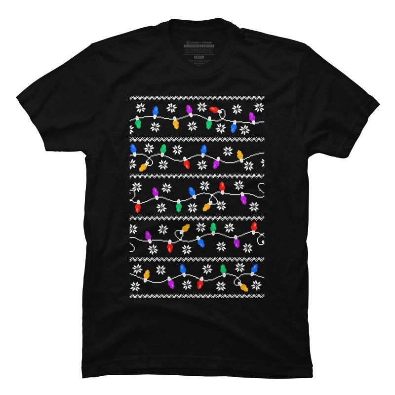 Men's Design By Humans Christmas Garland Lights Retro Pixel Pattern By R4Design T-Shirt, 1 of 5