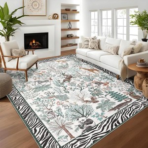 Jungle Rug – Washable, Non-Slip, Animal Print, Low Pile Accent Carpet for Living Room, Bedroom, Nursery, Kids Playroom - 1 of 4