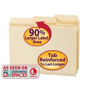 Smead SuperTab File Folder, Oversized Reinforced 1/3-Cut Tab, Guide Height, Letter Size, Manila, 100 Per Box (10395) - 1 of 4