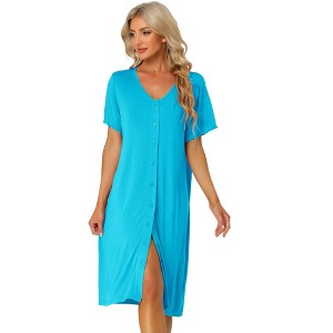 cheibear Women's Nightgown Button Down Short Sleeve Soft Modal Loose Pajama Sleepshirt - 1 of 4