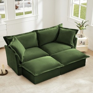 Oversized 83.4" Chenille Slipcovered 2 Seater Modular Sleeper Sectional Sofa Bed with French Edges and Removable Covers, 4-Piece Free combination - 1 of 4