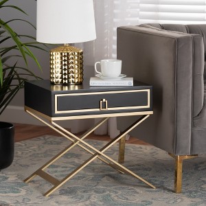 Baxton Studio Lilibet Modern Glam and Luxe Black Finished Wood and Gold Metal 1-Drawer End Table - 1 of 4