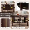 Vintage Oval/Round Coffee Table Cocktail Table Accent Table Sofa Side Table Center Table with Drawer/Sliding Door, Walnut/Beige+Espresso-ModernLuxe - 4 of 4