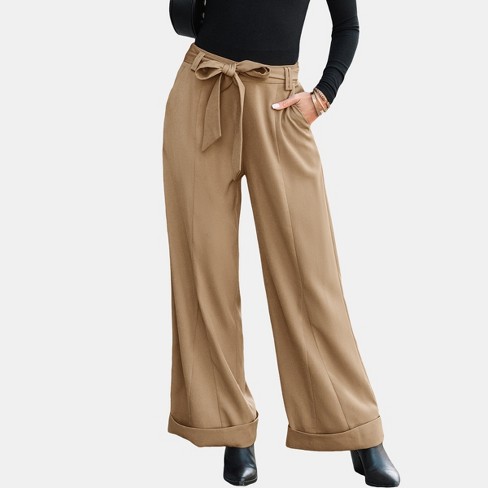 Women s Chic Wide Leg Paperbag Trousers Cupshe XL Brown