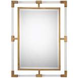 Uttermost Rectangular Vanity Accent Wall Mirror Modern Beveled Gold Iron Clear Acrylic Frame 28" Wide for Bathroom Living Room