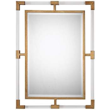 Uttermost Rectangular Vanity Accent Wall Mirror Modern Beveled Gold Iron Clear Acrylic Frame 28" Wide for Bathroom Living Room