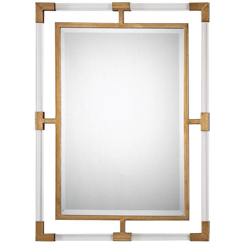 Uttermost Rectangular Vanity Accent Wall Mirror Modern Beveled Gold Iron Clear Acrylic Frame 28" Wide for Bathroom Living Room, 1 of 5