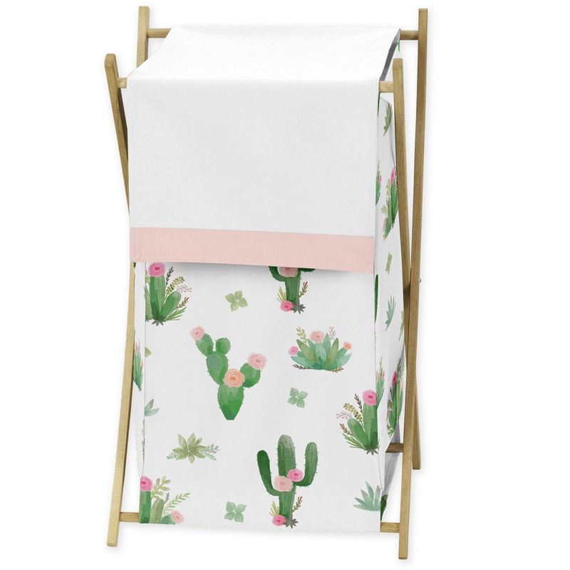 Sweet Jojo Designs Girl Laundry Hamper Cactus Floral Pink and Green, 1 of 6