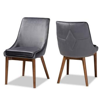 2pc GilmoreVelvet Fabric Upholstered Wood Dining Chair Set Gray/Walnut - Baxton Studio: Modern Retro Style, Removable Covers