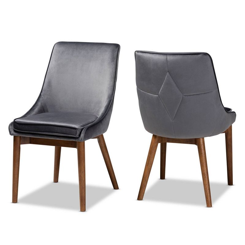 2pc GilmoreVelvet Fabric Upholstered Wood Dining Chair Set Gray/Walnut - Baxton Studio: Modern Retro Style, Removable Covers, 1 of 9