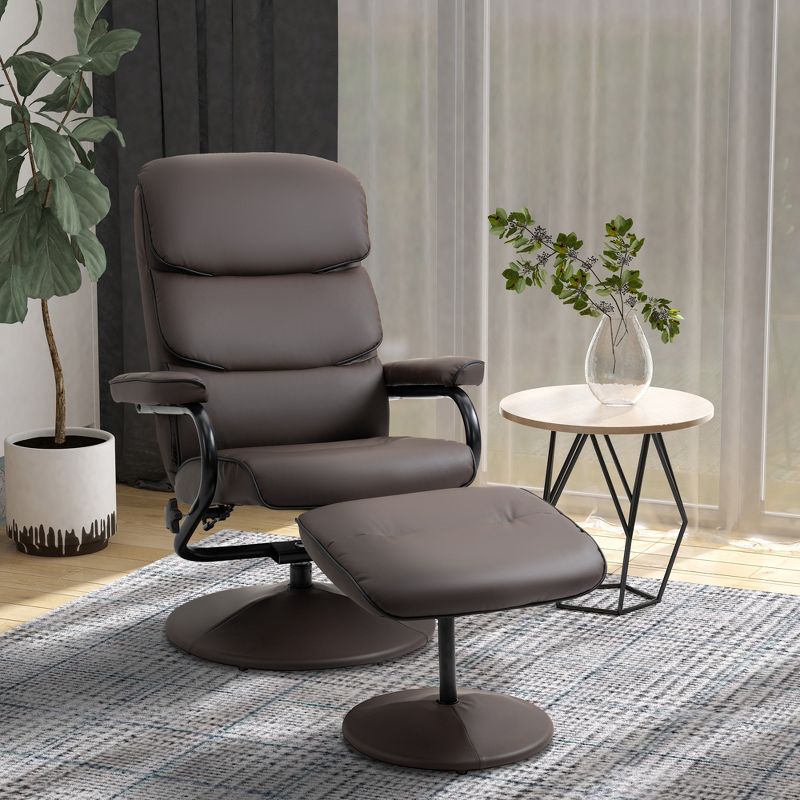 HOMCOM Recliner Chair with Ottoman, PU Leather Swivel High Back Armchair w/ Footrest Stool, 135° Adjustable Backrest and Thick Foam Padding for Home Office or Living Room, 2 of 7