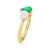 Ross-Simons 5mm Cultured Pearl and .30 Carat Emerald Toi Et Moi Ring in 14kt Yellow Gold - 3 of 4
