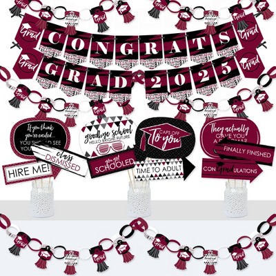Big Dot of Happiness Maroon Grad - Best is Yet to Come - Banner and Photo Booth Decor - 2025 Burgundy Grad Party Supplies Kit - Doterrific Bundle