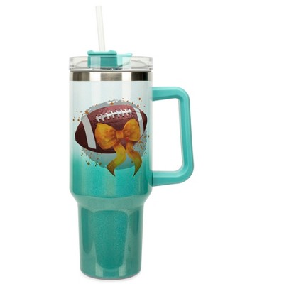 Elanze Designs 40 Ounce Stainless Steel Double Wall Insulated Ombre Glitter Travel Tumbler With Handle, Straw, and Lid, Pineapple White and Teal