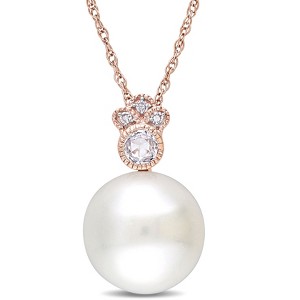 EVERLY JEWELRY | 10K Rose Gold 9.5-10mm Cultured Freshwater Pearl, 1/7 CT TGW White Sapphire and Diamond Accent Drop Pendant with Chain - 17 inch - 1 of 4