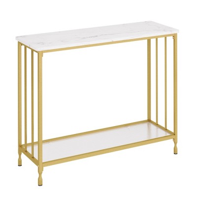 Console Table, Behind Couch Table, Industrial Hallway Table with Glass Shelf and Metal Frame