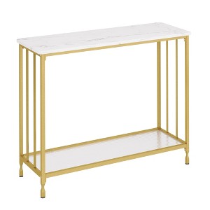 Console Table, Behind Couch Table, Industrial Hallway Table with Glass Shelf and Metal Frame - 1 of 4