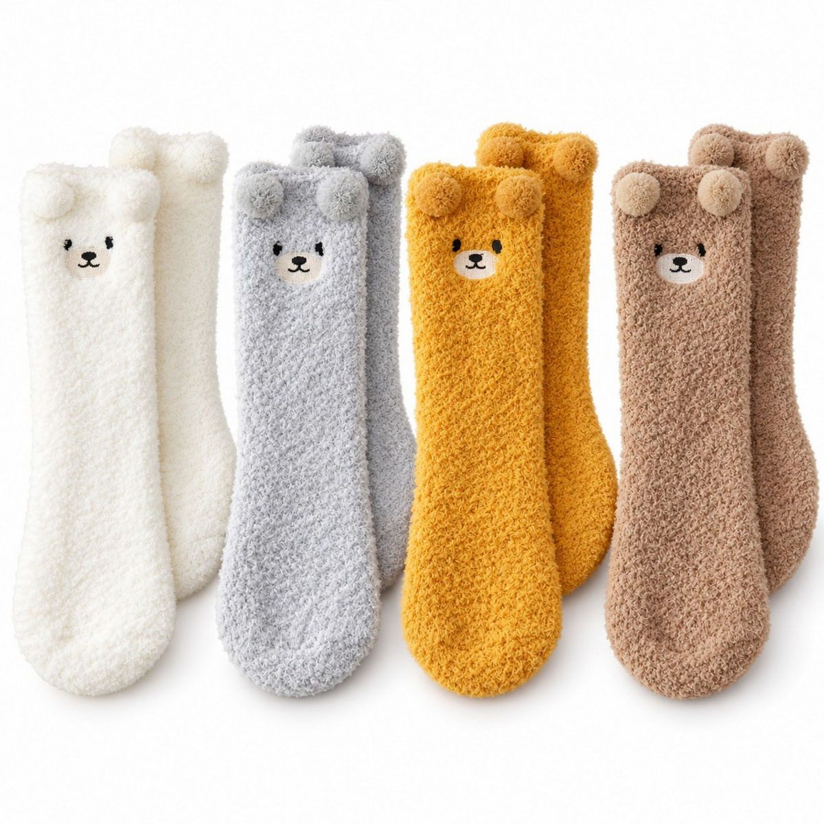 Anna-Kaci Bear Fuzzy Crew Socks 4-Pair Set US 5-10.5