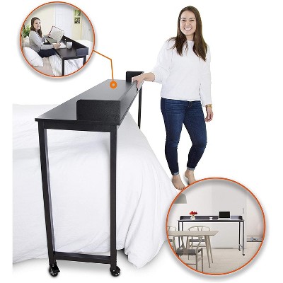 Joy Overbed Table with Wheels – 69.5” Height Adjustable Desk -- Best Fits Full & Queen Beds – Black - Stand Steady