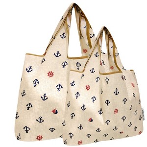 Wrapables Large & Small Foldable Nylon Reusable Shopping Bags (Set of 2), Marine Life - 1 of 4