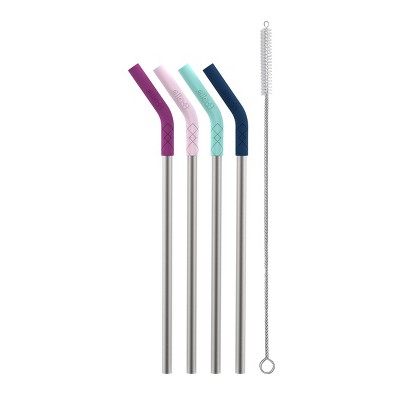 Ello 4-Pack Stainless Steel Straws with Silicone Tips
