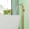 Cobbe Floor Standing Bathtub Faucet with Waterfall Swivel Spout and Handheld Shower Single Handle Freestanding Bathtub Fill Faucet Brushed Gold - 3 of 4