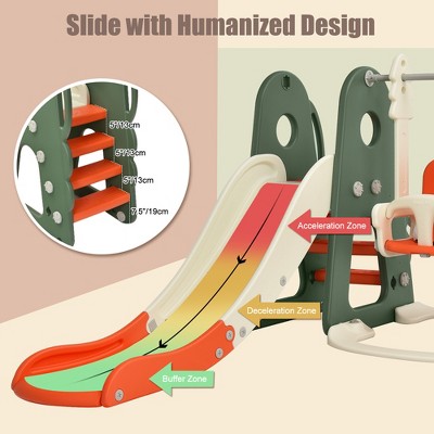 6-in-1 Orange and White Toddler Slide and Swing Set with Ball Games